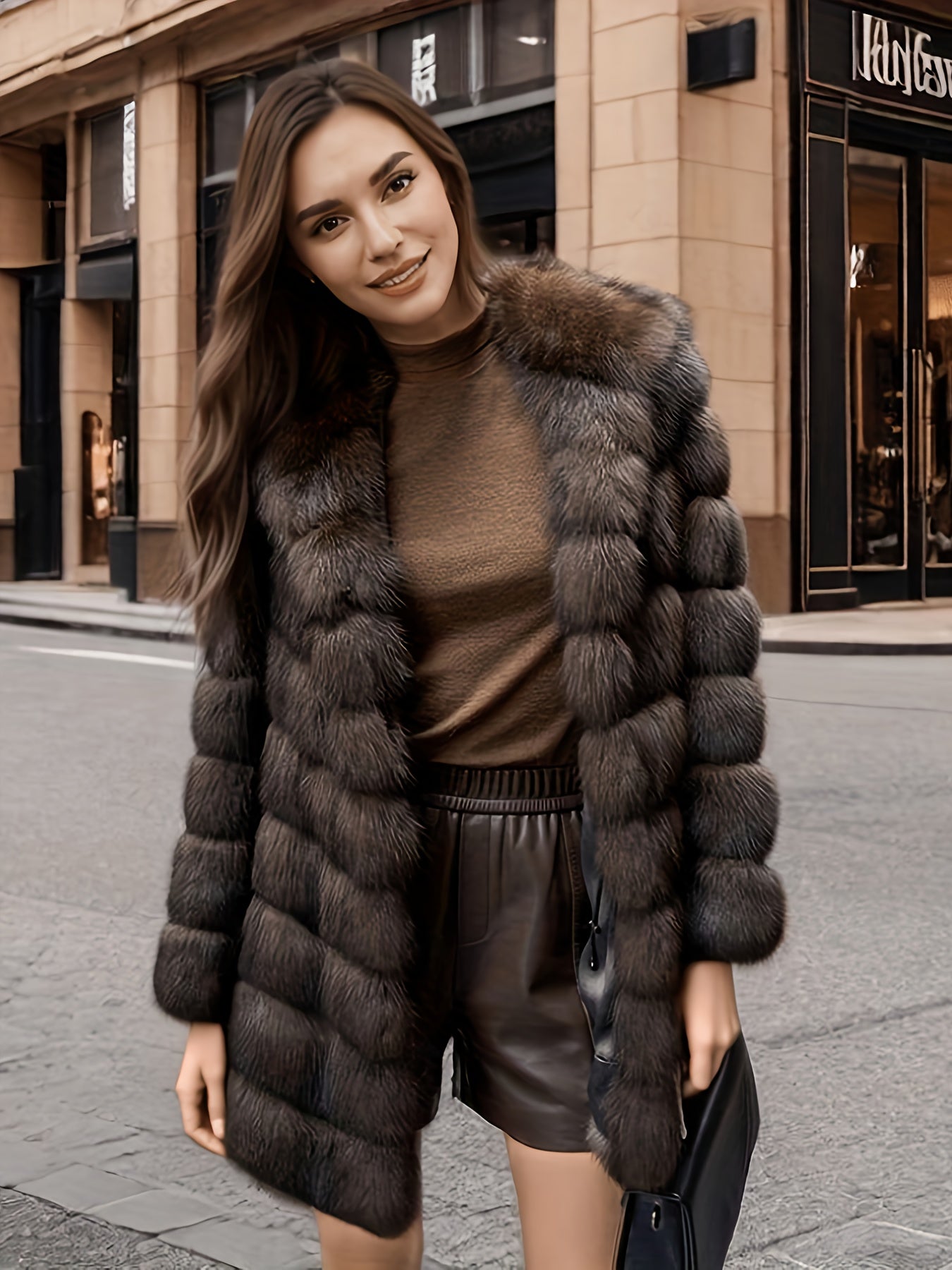 Women'S Elegant Luxury Winter Coat - Long Formal & casual Outerwear, Non-Stretchy Cold Weather Jacket for Parties, Office, Everyday - Elegant Women'S Outerwear, Party Wear, Sophisticated Design, Plush Texture, Stylish Winterw