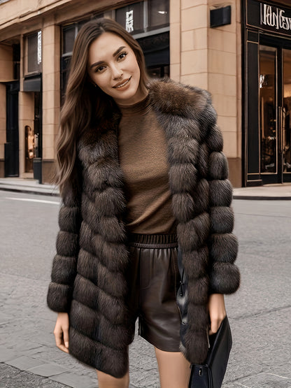 Women'S Elegant Luxury Winter Coat - Long Formal & casual Outerwear, Non-Stretchy Cold Weather Jacket for Parties, Office, Everyday - Elegant Women'S Outerwear, Party Wear, Sophisticated Design, Plush Texture, Stylish Winterw