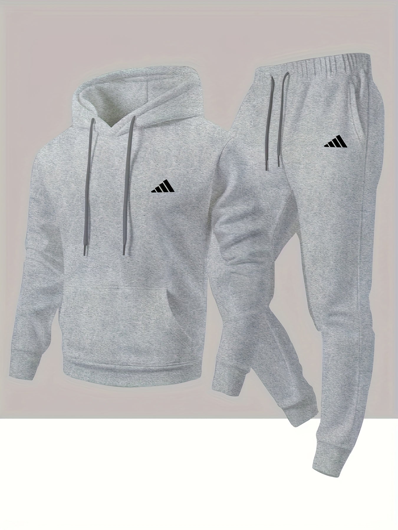 Men'S Trendy And Minimalist Triangular Striped Logo Hoodie And Sweatpants Set for Spring And Autumn, Featuring a Loose And Comfortable Design Suitable for Sports And Leisure, Machine Washable