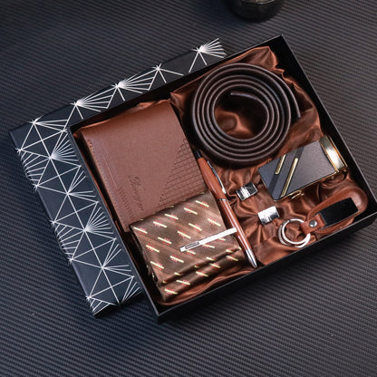 8pcs Men's Luxury Accessory Gift Set with Automatic-Docking Collar Tie System, Dress Belt, Cufflinks, Keychain, Pen & Wallet - Complete Corporate Attire Bundle for Weddings, Business Meetings, Prom - Ideal Birthday/Christmas/