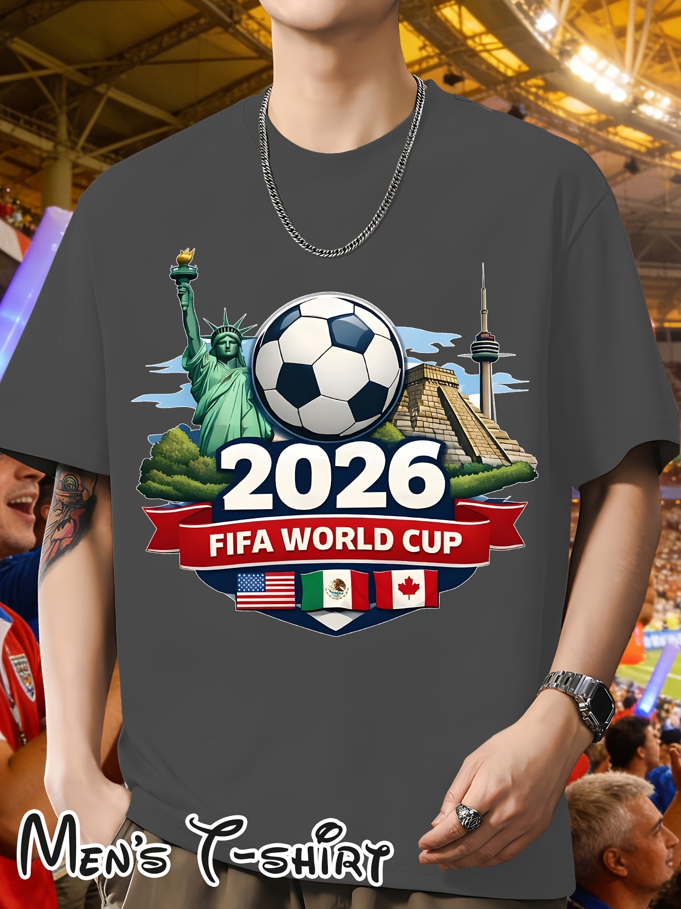 Men's 2026 World Cup Casual Landmark Print Polyester T-Shirt