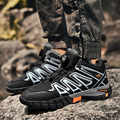 CANEMON Men'S Winter Sports Sneakers - Comfortable, Non-Slip, Durable, Thickened Mid-Top Lace-Up Shoes with Striped & Checkered Patterns, Warm Fabric Upper & TPR Sole for Hiking, Outdoor Activities, and Snowy Terrain, Winter