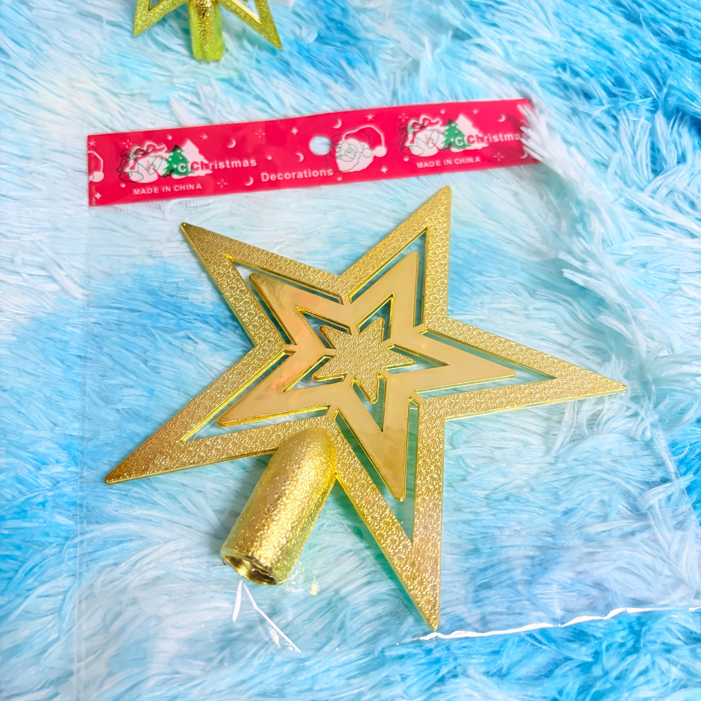 Glittering Golden Star Tree Topper - Elegant Shiny Plastic 5-Pointed Star with Sharp Tip & Stable Base, No-Electricity Christmas & Halloween Decoration for Xmas Tree, New Year's, Wedding, Birthday Party Decor - Durable Indoor