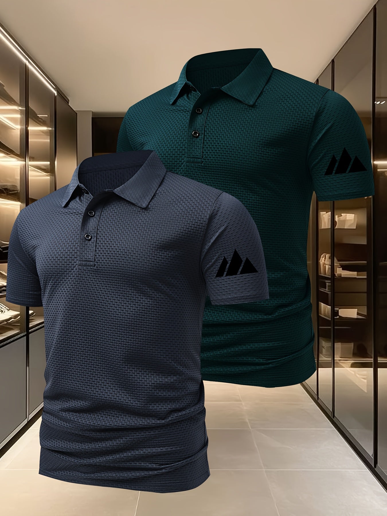 2pcs Minimalist Small Mountain Badge Pattern Men'S Outdoor Golf And Equestrian Casual Polo Short Sleeves, Mature Men'S Business Casual Polo, Breathable And Comfortable, Suitable for Spring And Summer, Can Be Worn As an Inner - ayq