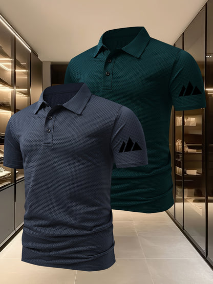 2pcs Minimalist Small Mountain Badge Pattern Men'S Outdoor Golf And Equestrian Casual Polo Short Sleeves, Mature Men'S Business Casual Polo, Breathable And Comfortable, Suitable for Spring And Summer, Can Be Worn As an Inner - ayq