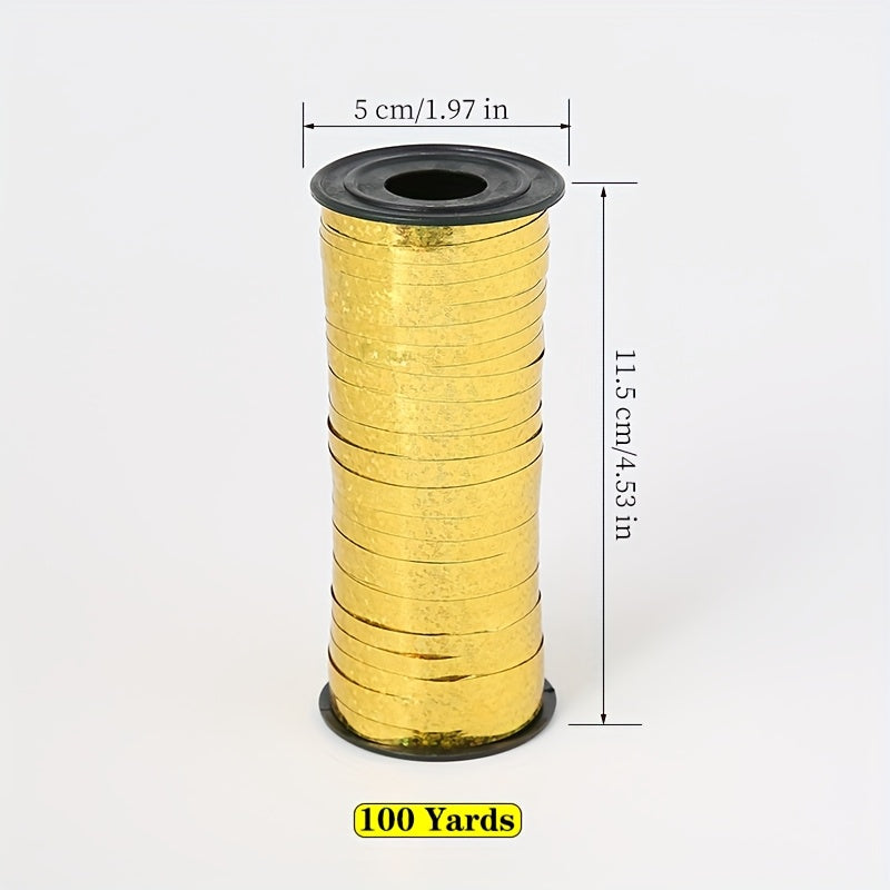 1pc91.44 meter Laser Golden/Silvery ribbon, Holiday supplies Wedding House Layout Christmas accessories Balloon Ribbon Balloon ribbon Ribbon banner Hanging flag Wedding party cake Gift wrap sealing rope Flower decoration supp