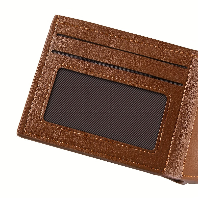 European Style Men Wallet Secure Button Business Short Model with Large Capacity Multi-Card Slots PU Wallet Trendy Youth Fashion