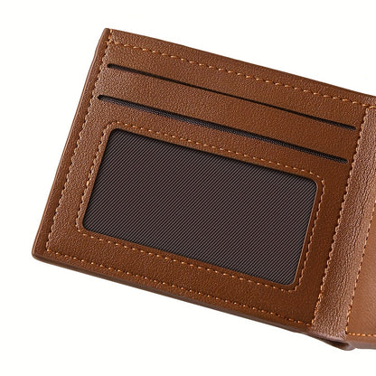 European Style Men Wallet Secure Button Business Short Model with Large Capacity Multi-Card Slots PU Wallet Trendy Youth Fashion