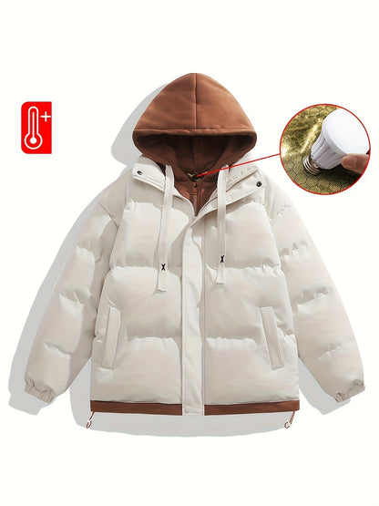 Women'S Light Blue Hooded Puffer Jacket - Cozy Fleece-Lined Winter Coat with Drawstring Hood, Casual Style for Cold Weather, Winter Coat