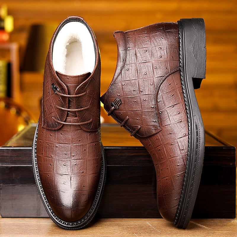 Men'S Winter Warm Fleece-Lined High-Top Dress Shoes - Non-Slip, Durable, Stylish Black Oxfords for Business & Casual Wear, Perfect for Weddings & Outdoor Events, Winter Footwear | Sophisticated Style | Durable Rubber Sole