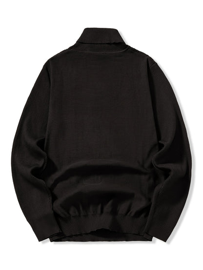 Men'S Solid Color Turtleneck Sweater, Highly Elastic, Stylish, Comfortable, And Warm Top, Suitable for Outdoor Wear in Autumn And Winter, Base Layer Sweater, Striped Knitted Turtleneck Sweater - Long Sleeve Pullover, Featurin