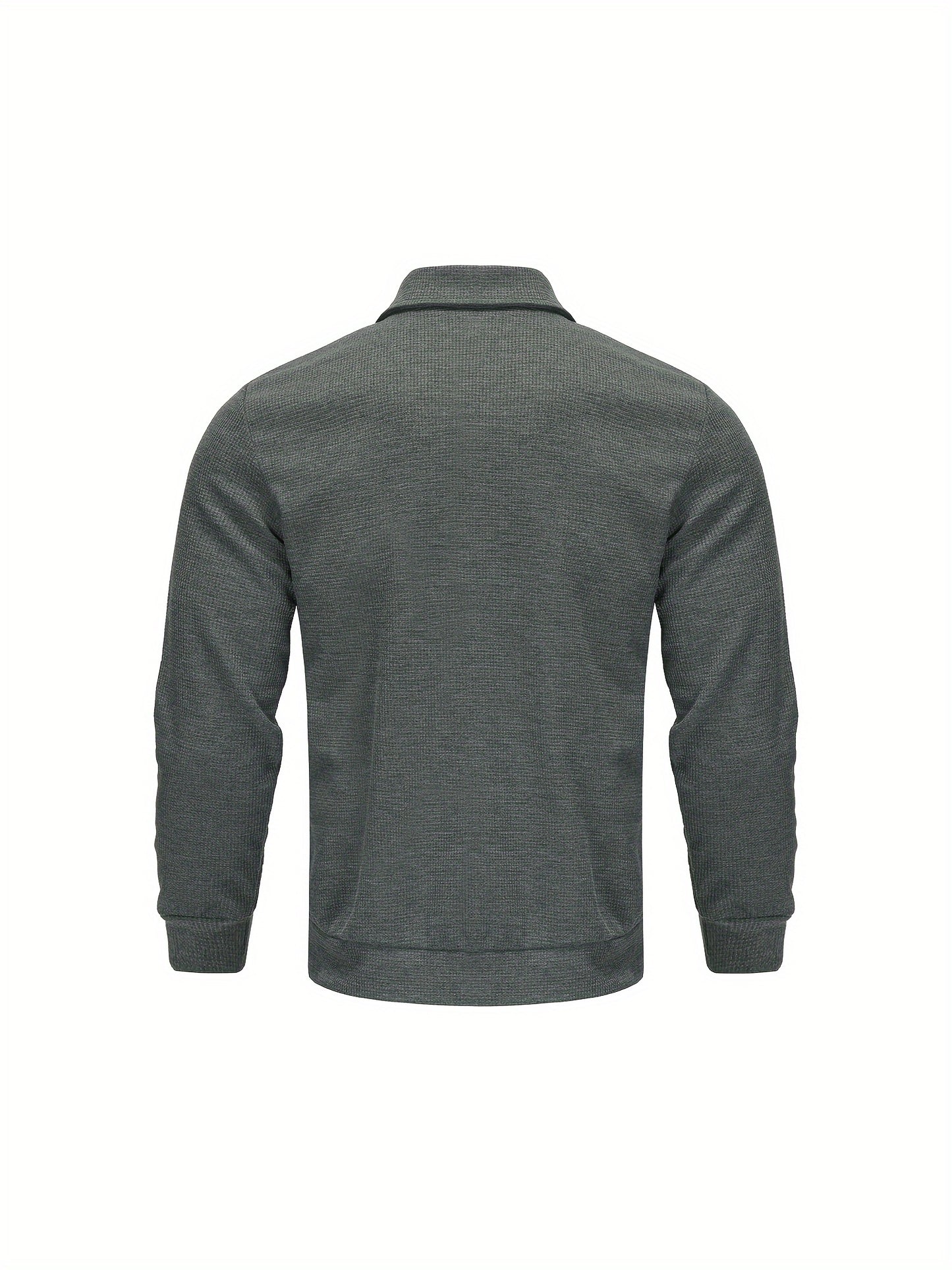 1pc Men'S Casual Polyester Zip-Up Jacket with Lapel Collar, Solid Color, Slight Stretch, Woven Fabric, Regular Fit, No Lining - Spring/Fall Outerwear