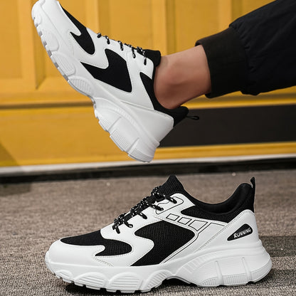 Men's Fashionable Black and White Sneakers - Retro Sports Shoes, Comfortable Outdoor Footwear