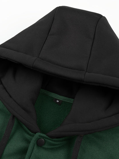 Men's 'BROOKLYN' Pattern Color Blocking Hooded Jacket, Casual Preppy Style Coat For Spring And Autumn Outdoors As Gift