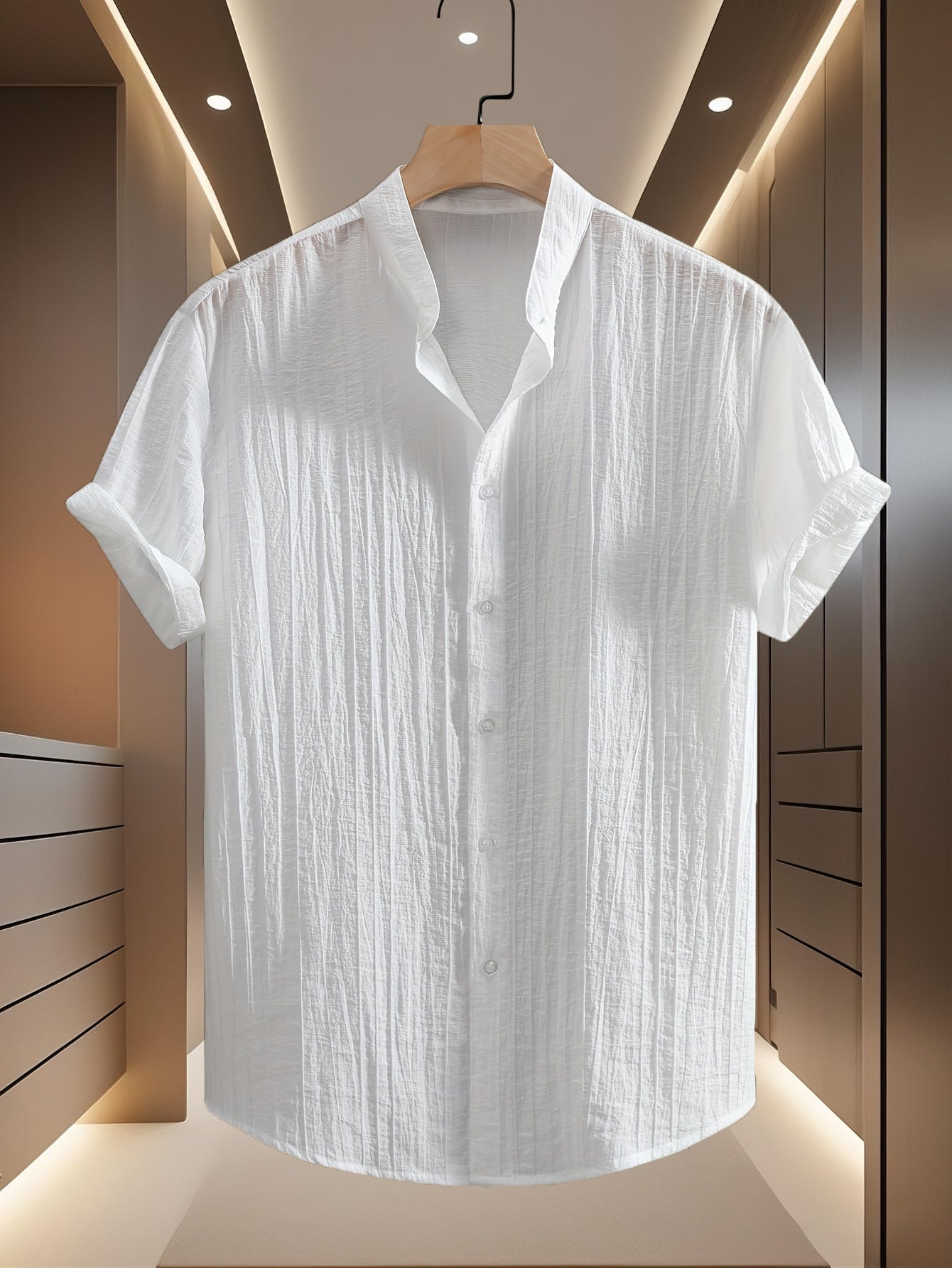 Men's Breathable Solid Color Stand Collar Short-Sleeve Shirt
