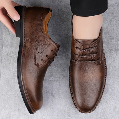Men's Business Casual Brogue Lace-Up Shoes Cowhide Leather