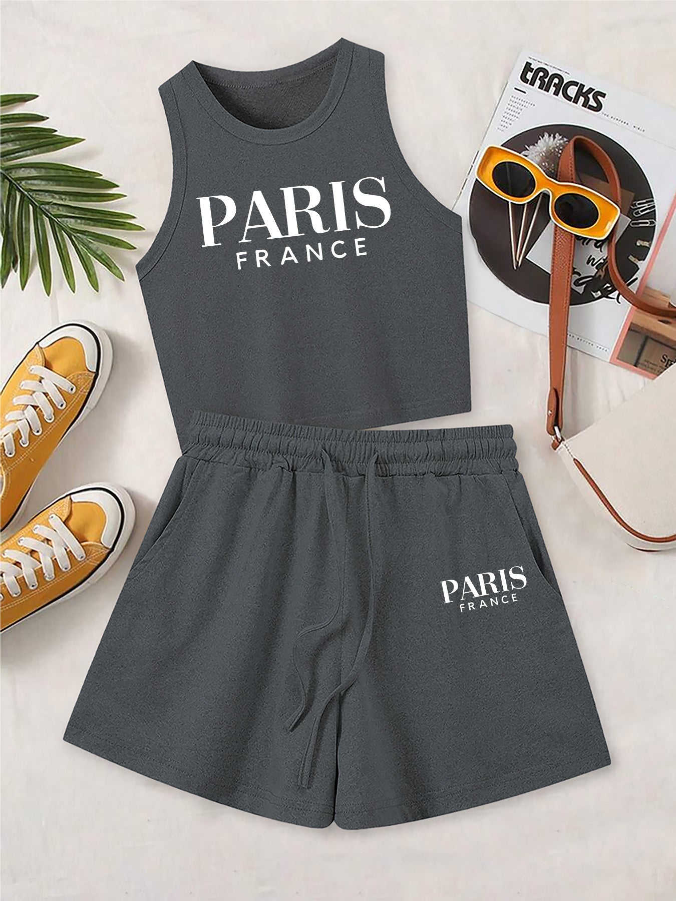Casual Women's Two-Piece Vest and Shorts Set with Pattern Print