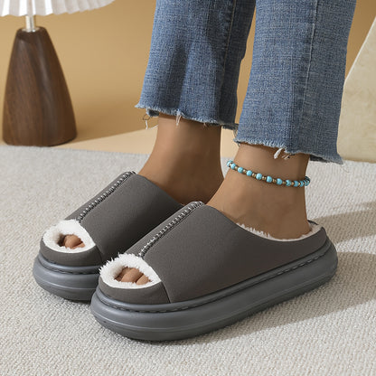 Women's Plush Slip-On House Shoes - Soft Open-Toe Indoor Slippers, Non-Slip Cushioned EVA Sole, All-Season Cozy Lounge Footwear Black/Gray/Beige/Pink/White - Elegant Home Decor Gift for Women, Simple Design, Durable Sole