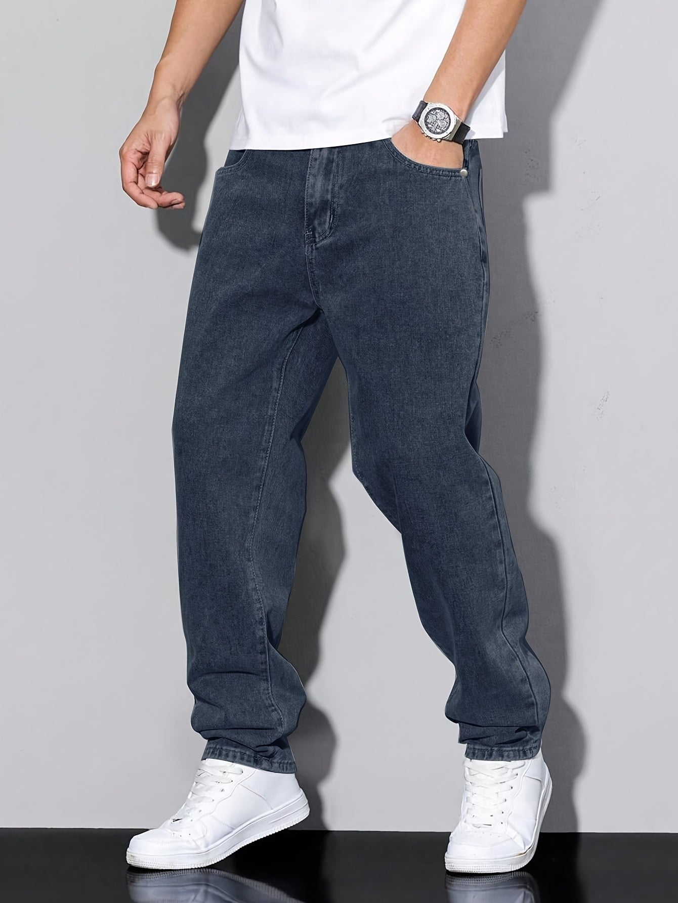 Youth Casual Black Denim Straight Leg Jeans for Teens