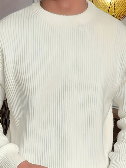 Men's Simple Fashion Solid Color Long Sleeve Sweater Suitable for Autumn and Winter Versatile Base Layer Knit Shirt