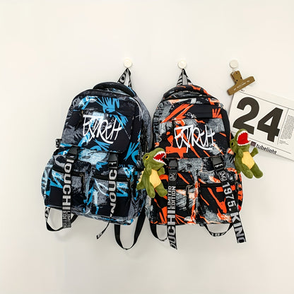 Spacious, Stylish Graffiti-Style Large Capacity Backpack for College & High School Students - Durable Nylon, Casual Fashion