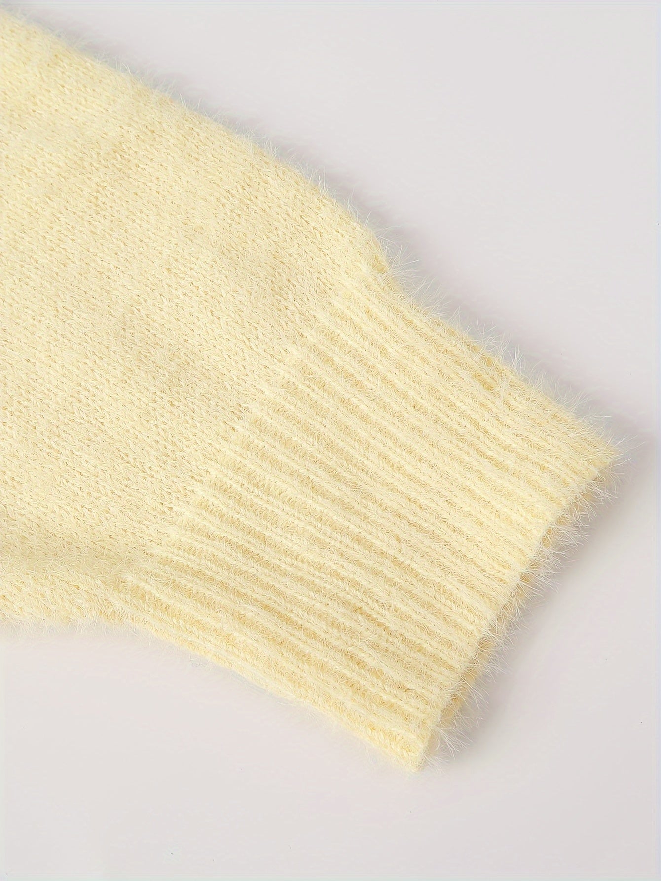 Plus Size - Women'S Cozy Yellow V-Neck Sweater with Pearl Buttons & Fleece-Lined Cuffs - Asymmetrical Hem, Geometric Pattern, Casual Winter Pullover for Casual Attire, Winter Apparel | Vneck Sweater | Pearl Button Details, Sw