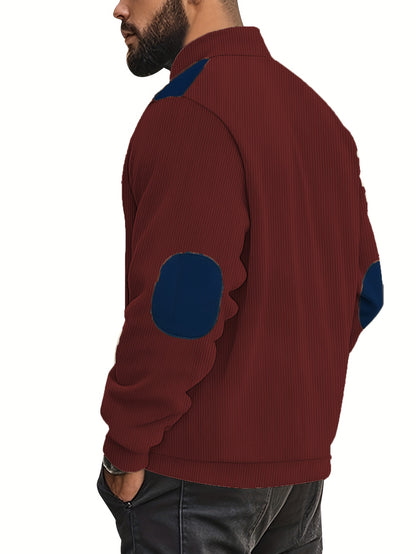 Men'S Long Sleeve Patchwork Fashion Warm Jacket, Corduroy Long Sleeve Warm Coat with Zipper Stand Collar Long Sleeve Casual Comfortable Autumn and Winter Style