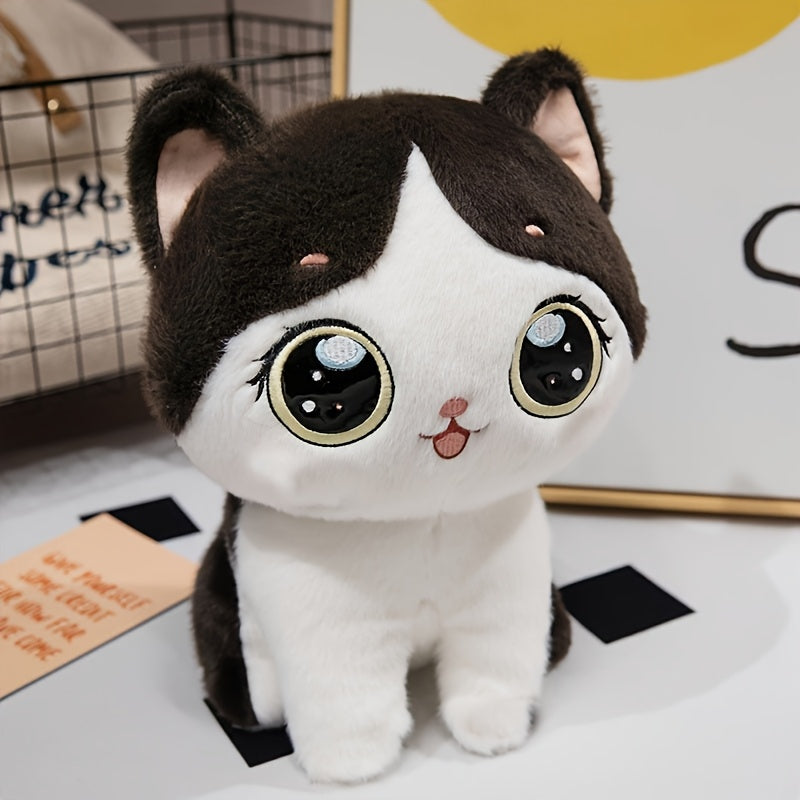 Adorable Kawaii Cat Plush Toy - Soft, Fluffy Stuffed Animal in Gray/Black - Perfect for Home & Sofa Decor, Ideal Birthday or Holiday Gift