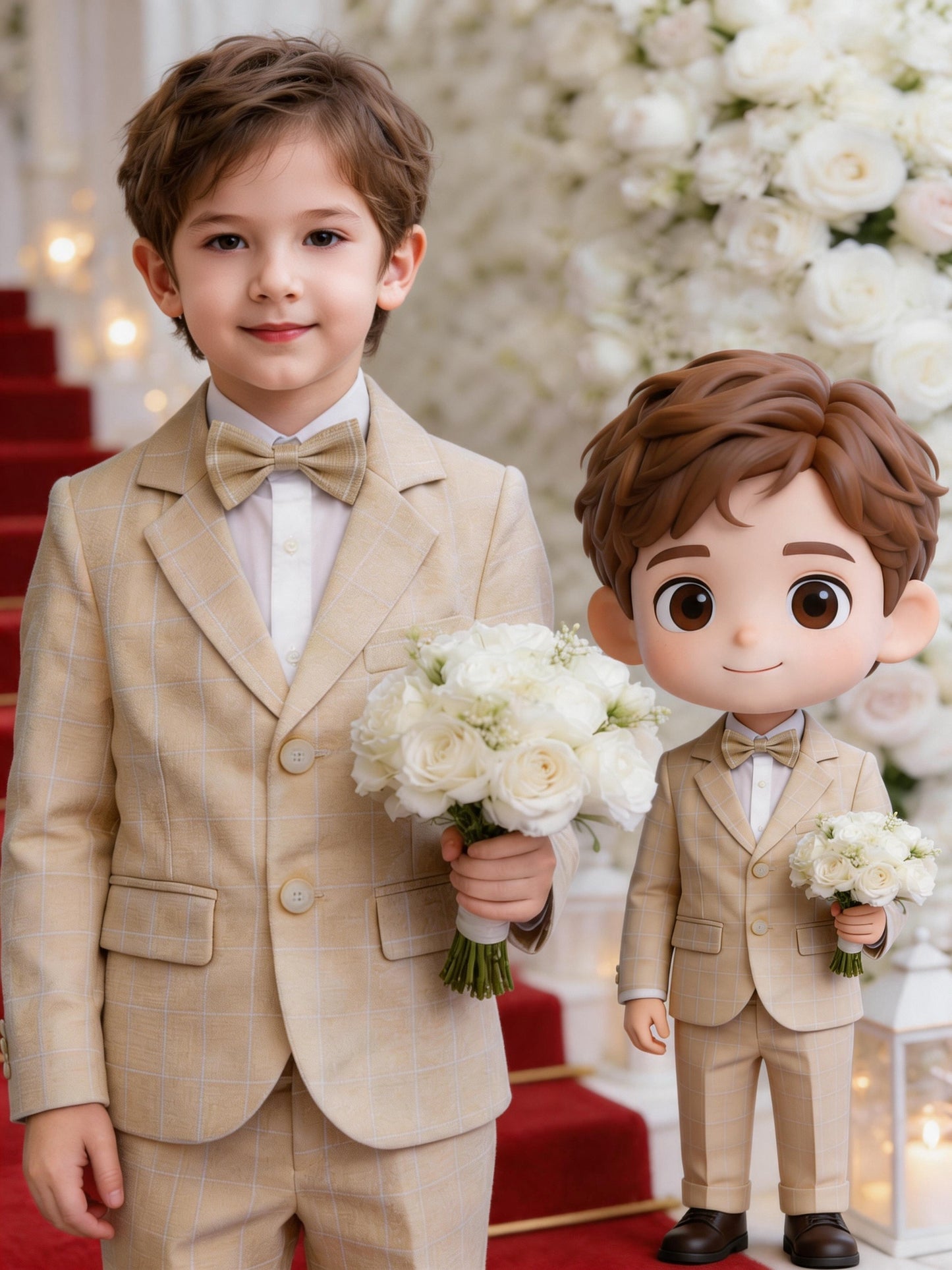 Boys' Plaid Suit Set with Jacket, Trousers & Bow Tie