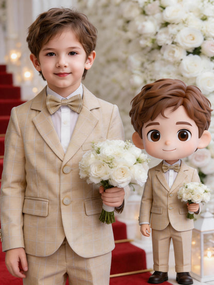 Boys' Plaid Suit Set with Jacket, Trousers & Bow Tie