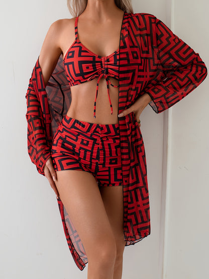 High-Waisted Long-Sleeve 3-Piece Swimwear Set for Women