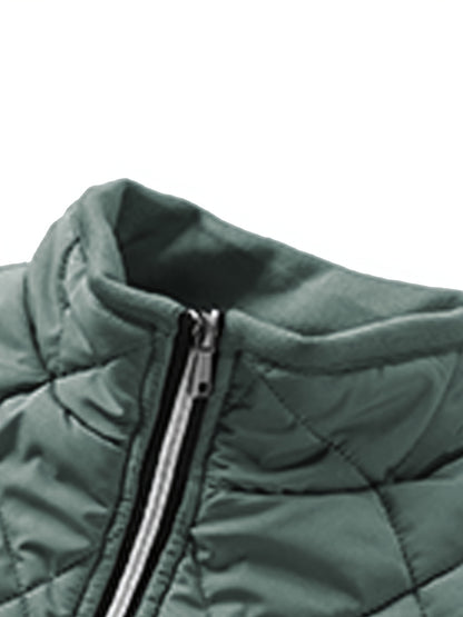 Men'S Lightweight Quilted Jacket - Solid Color Stand Collar Winter Coat with Pockets, Casual Regular Fit for Cold Weather, Versatile Outerwear, Durable Outerwear