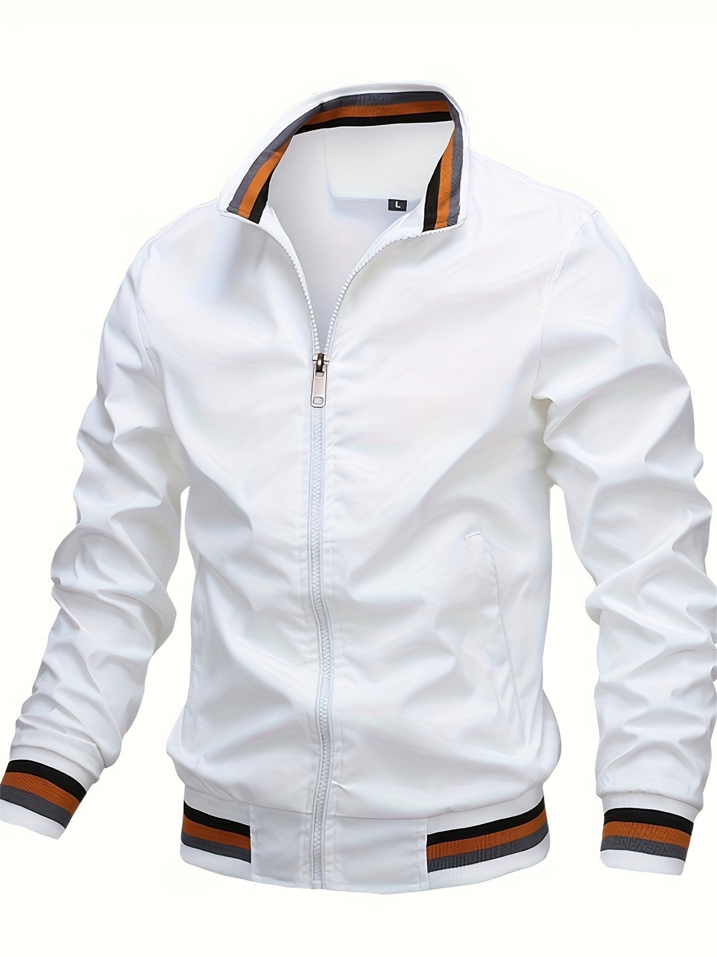 Men's Vintage-Inspired Hip Hop Baseball Jacket - Casual Sports Outerwear with Stand Collar, Zip-Up, Polyester - Perfect for Fall/Winter
