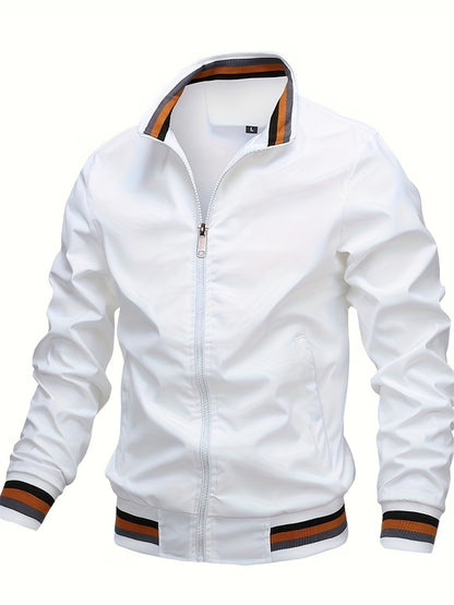 Men's Vintage-Inspired Hip Hop Baseball Jacket - Casual Sports Outerwear with Stand Collar, Zip-Up, Polyester - Perfect for Fall/Winter