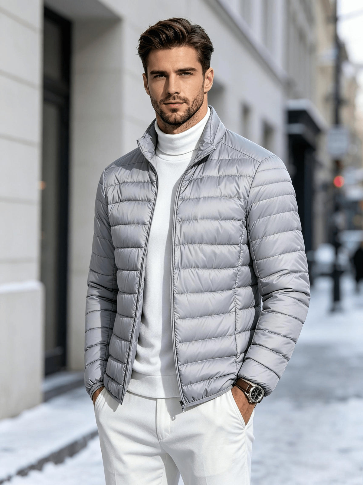 Men's Lightweight Stand-Collar Quilted Jacket for Fall Winter