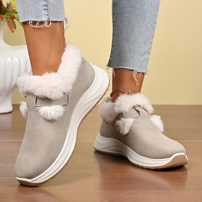 Women's Plush Winter Snow Boots with Faux Collar & - Slip-On/Lockable Ankle Strap, Cushioned PVC Sole - Grey/Lavender Synthetic - Warm Cozy Shoes for Ice, Snow, Indoor/Outdoor (Wide Widths Available) - Ideal, Winter Boots For