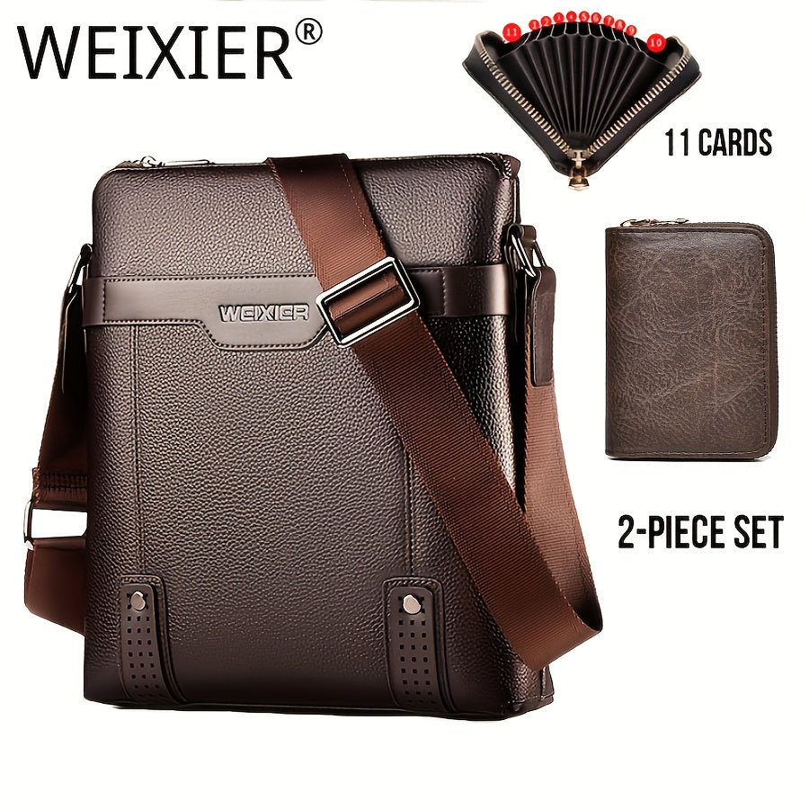 WEIXIER Men's Fashion Crossbody Bag - Adjustable Strap, Faux Leather, Deep Brown   Casual Street Style Shoulder Bag for Outings