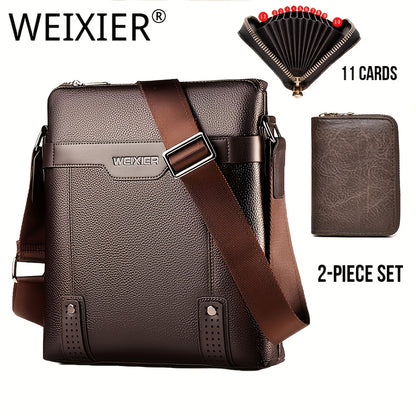 WEIXIER Men's Fashion Crossbody Bag - Adjustable Strap, Faux Leather, Deep Brown   Casual Street Style Shoulder Bag for Outings
