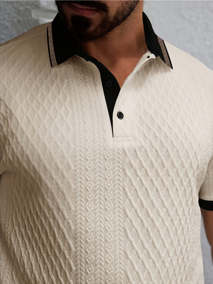 Men'S New Color-Blocked Polo Shirts Are Selling Well, Featuring a Jacquard Collar Design, Soft Textured Fabric, Perfect for Outdoor Casual Business, Breathable Polo Shirts, And Golf Shirts - ayq
