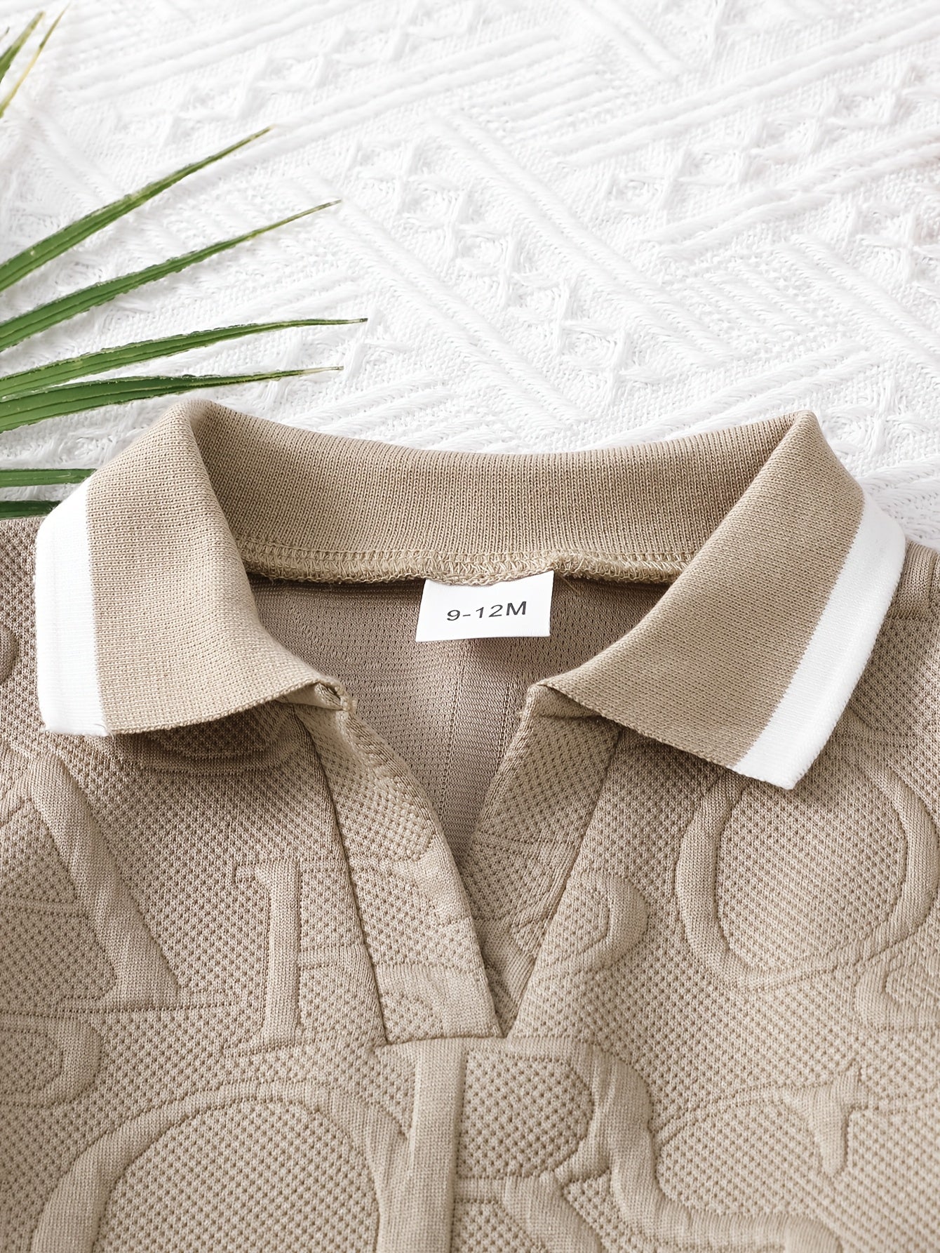 Baby Boy Khaki Lapel Shirt & Green Elastic Waist Shorts Set