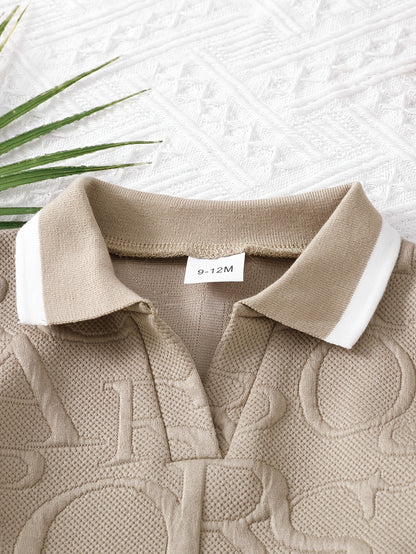 Baby Boy Khaki Lapel Shirt & Green Elastic Waist Shorts Set