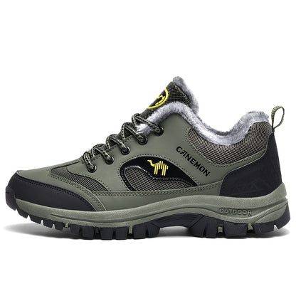 CANEMON Men's Low-Top Winter Snow Boots Sneakers - Olive Green & Black Traction Tires, Animal Print Design, EVA Cushioned Insole & Rubber Sole for Ice & Snow, All-Terrain Comfortable Walking Shoes