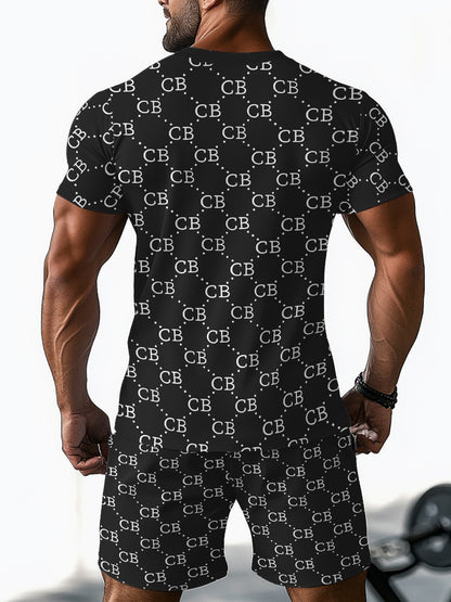 Casual Sports Suit Breathable Outdoor Casual Men's T-shirt and Five-Pants Set Summer 3D Printing Set for Adult Men