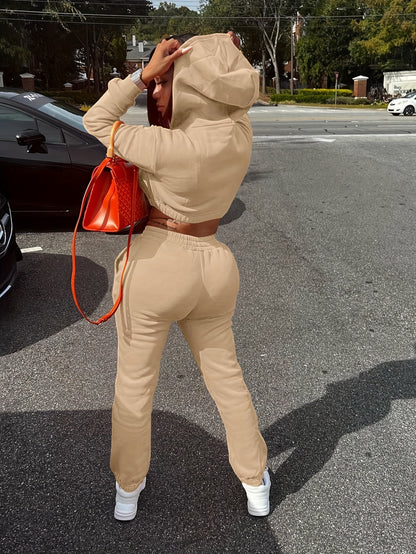 Women's Casual Hooded Sweatshirt & Drawstring Pants Set for Fall/Winte - ayq