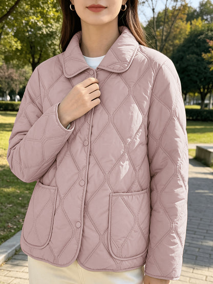Women's Quilted Doll Collar Coat - Elegant Spring & Autumn Outerwear