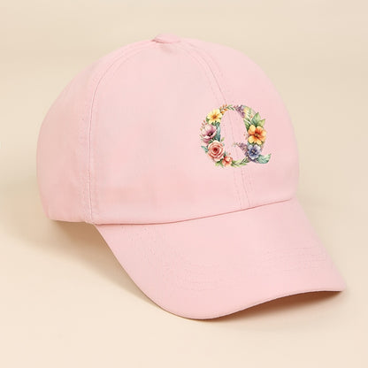 Adjustable Pink Baseball Cap for Kids with Floral Alphabet Design