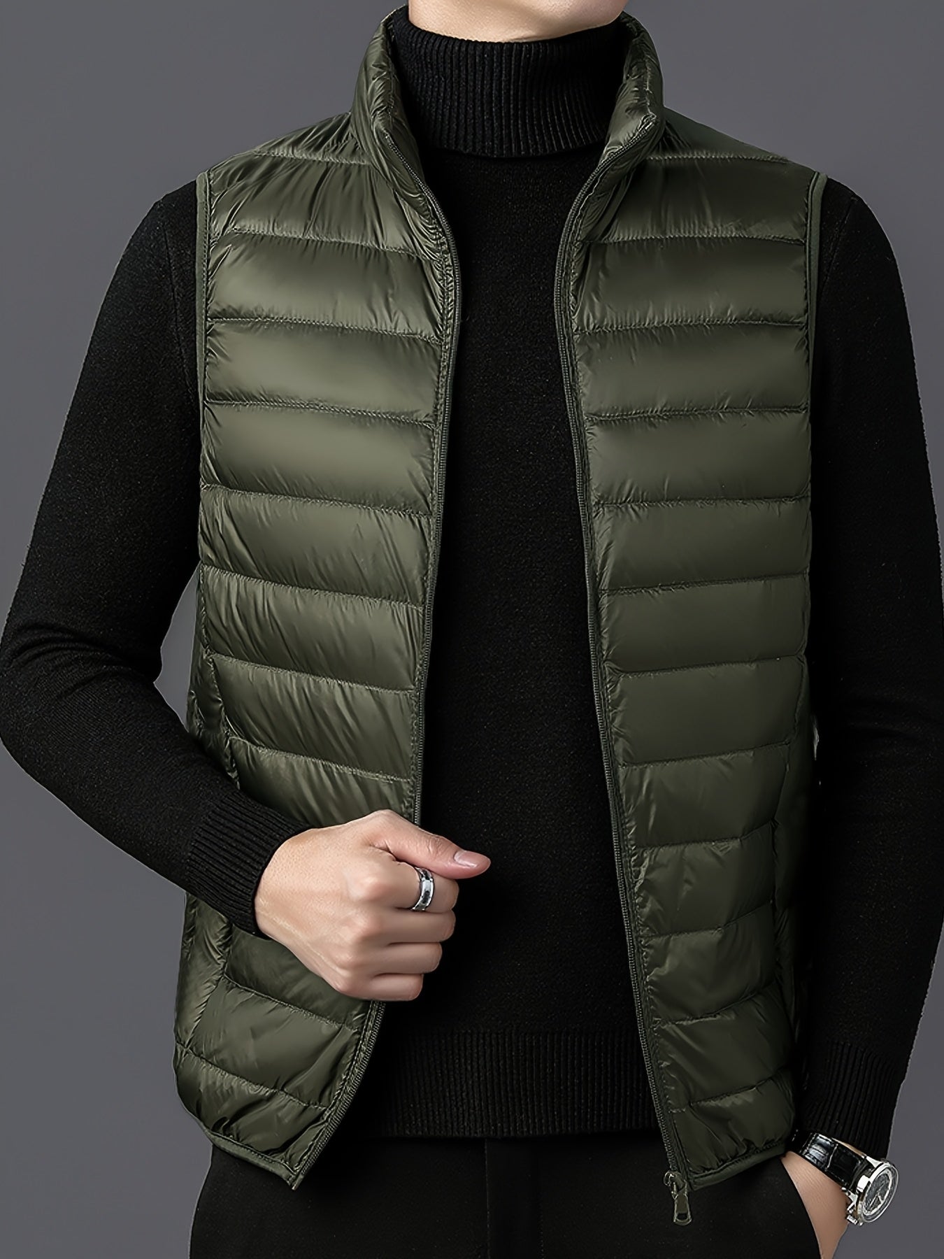 Men's Fashion Solid Color Single Vest, Youth Outdoor Sports Casual Jacket, Men's Spring Autumn Thin Stand Collar Cardigan Vest - ayq
