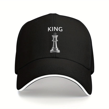Chess King Snapback Baseball Cap - Black with White Chess Piece Design, Unisex Casual Sun Protection Hat for Men & Women, Perfect Gift for Chess Enthusiasts, Summer Cap | Unisex Hat | Durable Headwear