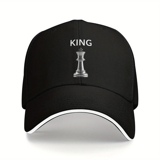 Chess King Snapback Baseball Cap - Black with White Chess Piece Design, Unisex Casual Sun Protection Hat for Men & Women, Perfect Gift for Chess Enthusiasts, Summer Cap | Unisex Hat | Durable Headwear
