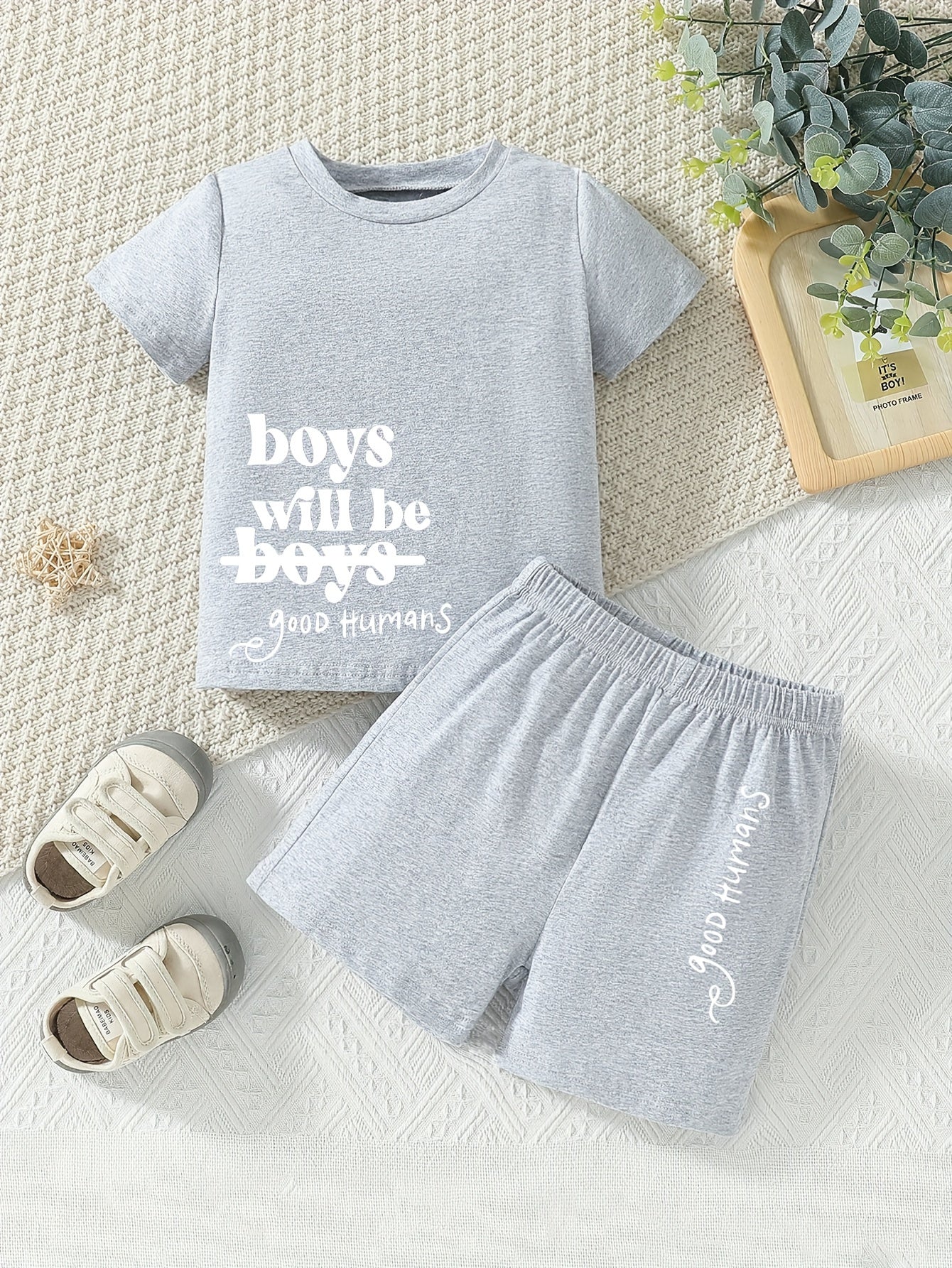 Boys' Casual Cotton Summer Outfit Set with Alphabet Print
